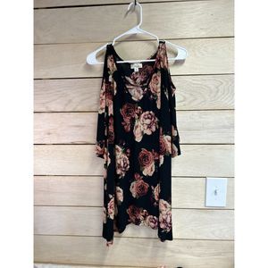 Misia 2x Cold Shoulder Ladies Dress Black with Roses